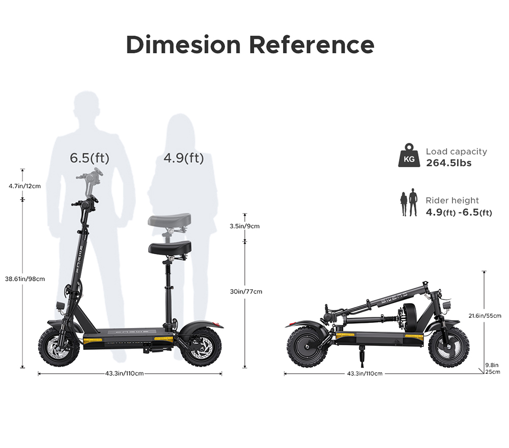 ENGWE S6 Electric Scooter 10'' Tire 500W (PEAK 700) Motor 18Ah Battery for 70 km, 120kg Load with Seat