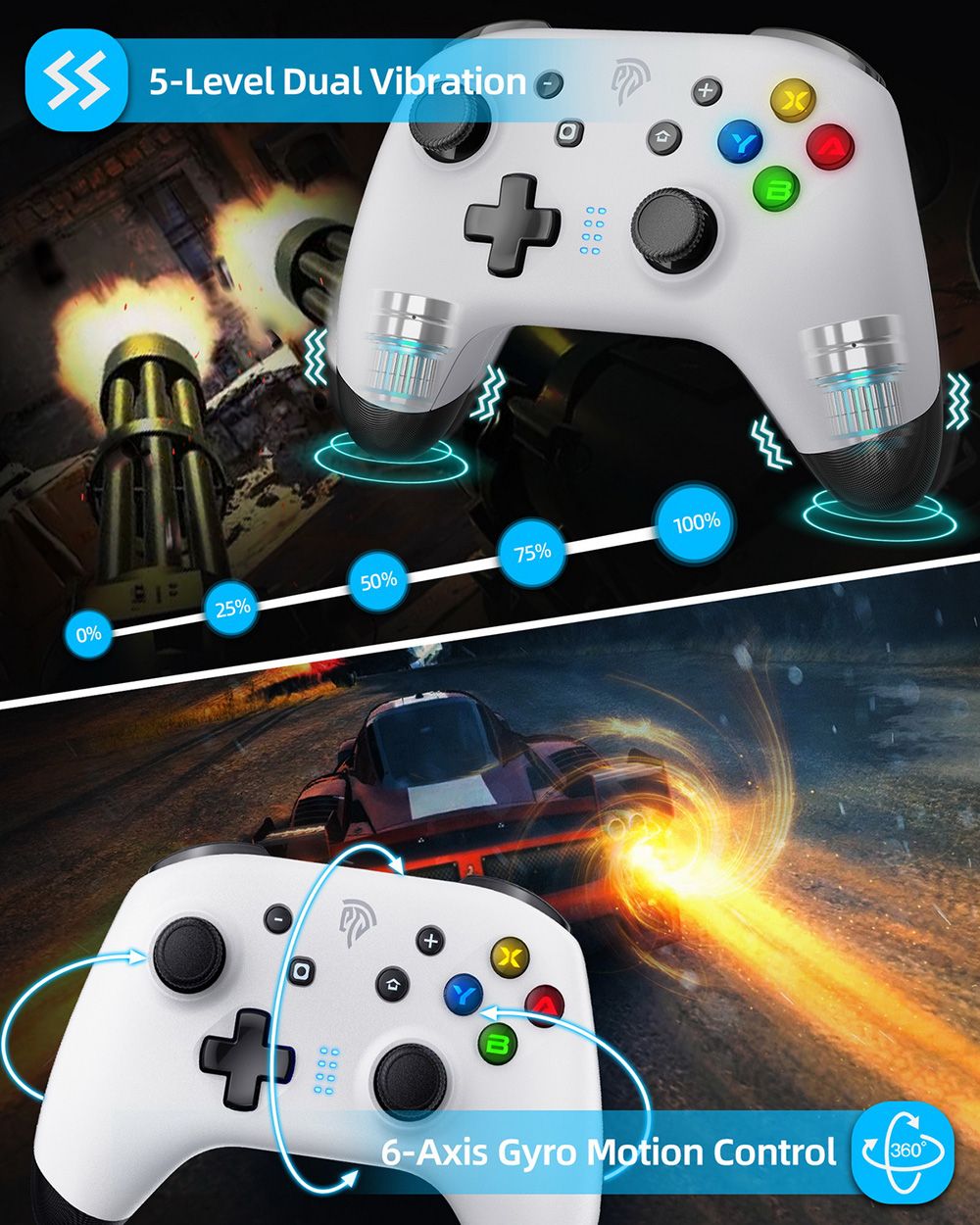 EasySMX Switch Pro Controller for Nintendo Switch/Lite/OLED, PC Controller, 3-modes Switch Controller - White