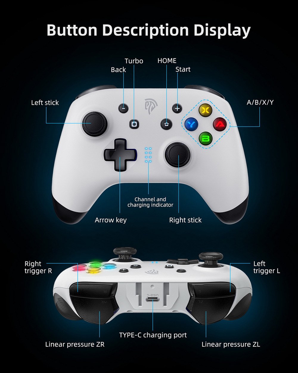 EasySMX Switch Pro Controller for Nintendo Switch/Lite/OLED, PC Controller, 3-modes Switch Controller - White