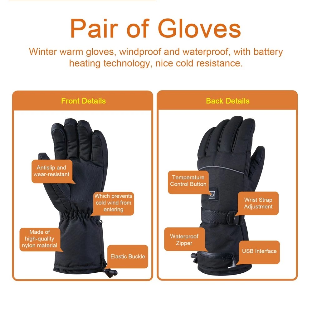 Electric Heating Gloves for Skating, Cycling Outdoor Activities, Rechargeable Thickened Gloves 5V 4000mAh Battery