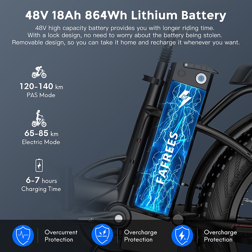 FAFREES F20 Max Electric Bike 20*4.0 Inch Fat Tire 500W Brushless Motor 25Km/h Max Speed Folding Frame E-bike With Removable 48V 18Ah Lithium Battery 140KM Max Range 150KG Load Dual Disc Brakes Shimano 7 Speed Gear - Black 18 FAFREES F20 Max Electric Bike 20*4.0 Fat inch Tire Folding Frame E-bike With Removable 18Ah Lithium Battery - Black