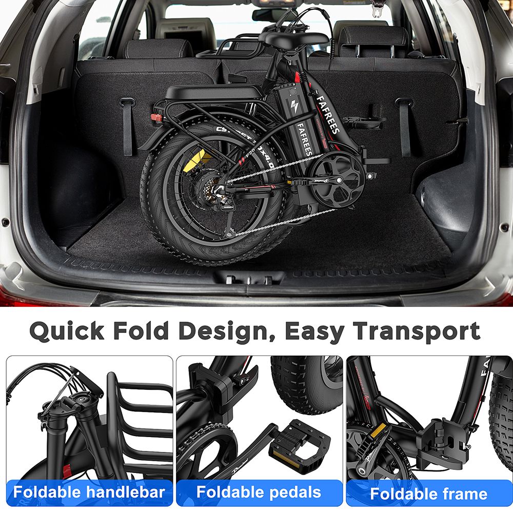 FAFREES F20 Max Electric Bike 20*4.0 Inch Fat Tire 500W Brushless Motor 25Km/h Max Speed Folding Frame E-bike With Removable 48V 18Ah Lithium Battery 140KM Max Range 150KG Load Dual Disc Brakes Shimano 7 Speed Gear - Black 23 FAFREES F20 Max Electric Bike 20*4.0 Fat inch Tire Folding Frame E-bike With Removable 18Ah Lithium Battery - Black