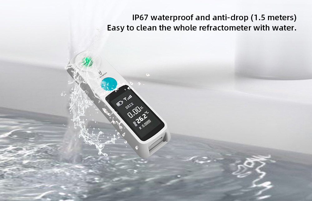 FJD Pro ATC Refractometer, 0-55% Brix Range, 0.1% Accuracy, 350mAh Capacity, IP67 Waterproof, App Connection