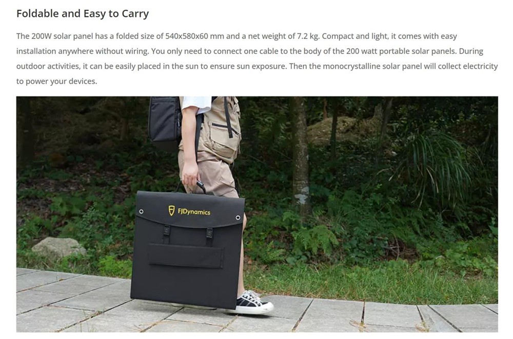FJDynamics 200W Foldable Portable Solar Panel, 21.5% Energy Conversion Rate, Dustproof, Waterproof, High-Temperature Resistant 14 FJDynamics 200W Foldable Portable Solar Panel, 21.5% Energy Conversion Rate, Dustproof, High-Temperature Resistant