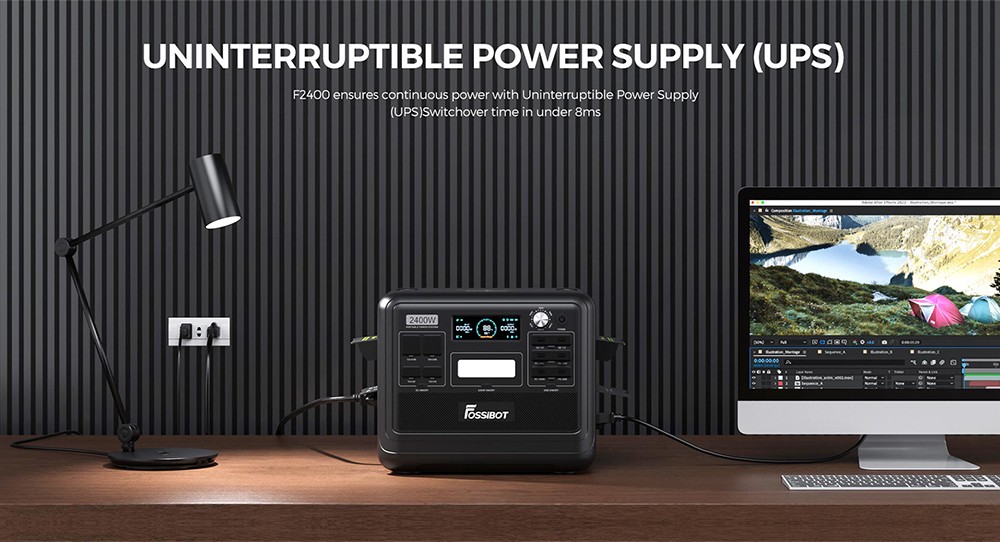 FOSSiBOT F2400 Portable Power Station, 2048Wh LiFePO4 Battery 2400W Output Solar Generator, 16 Output Ports, Input Power Adjustment Knob, Bidirectional Inverter - Black