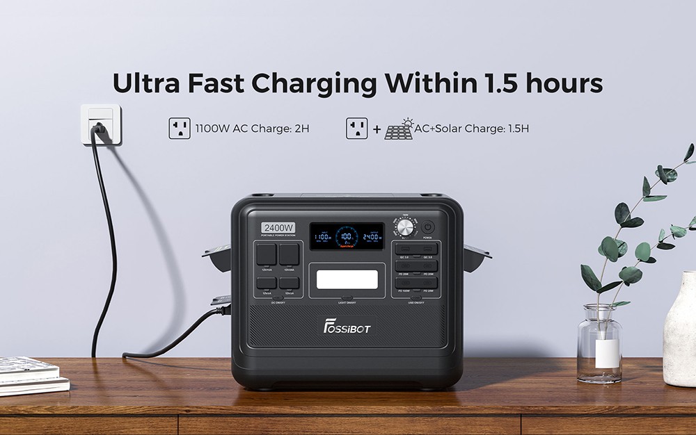 FOSSiBOT F2400 Portable Power Station, 2048Wh LiFePO4 Battery 2400W Output Solar Generator, 16 Output Ports, Input Power Adjustment Knob, Bidirectional Inverter - Green 17 FOSSiBOT F2400 Portable Power Station, 2048Wh LiFePO4 Battery 2400W Output Solar Generator, 16 Output Ports, Input Power Adjustment Knob, Bidirectional Inverter - Green