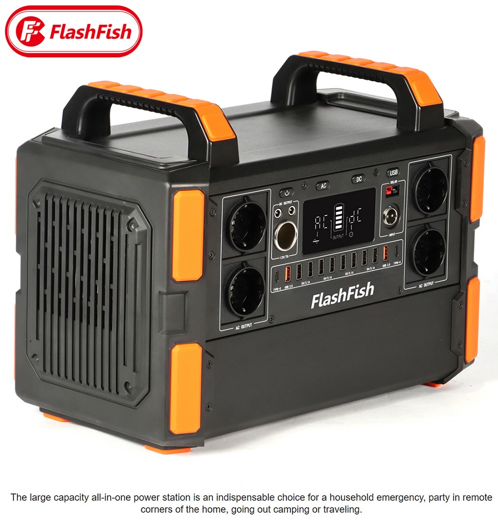 Flashfish F132 1000W Portable Power Station, 1048Wh/327600mAh LiFePo4 Battery Solar Generator, 230V AC Outlet, 19 Outputs, LED Display