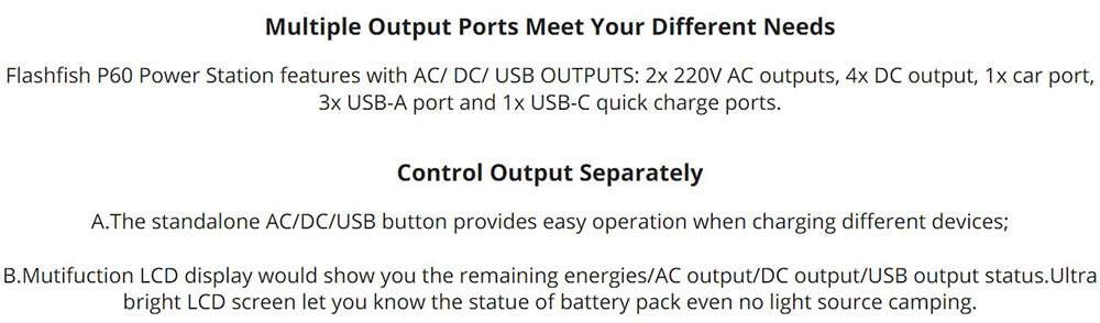 FlashFish P60 560W Portable Power Station, 520Wh/140400mAh Solar Generator, 220V Pure Sine Wave AC Outlets, 11 Outputs, LED Display
