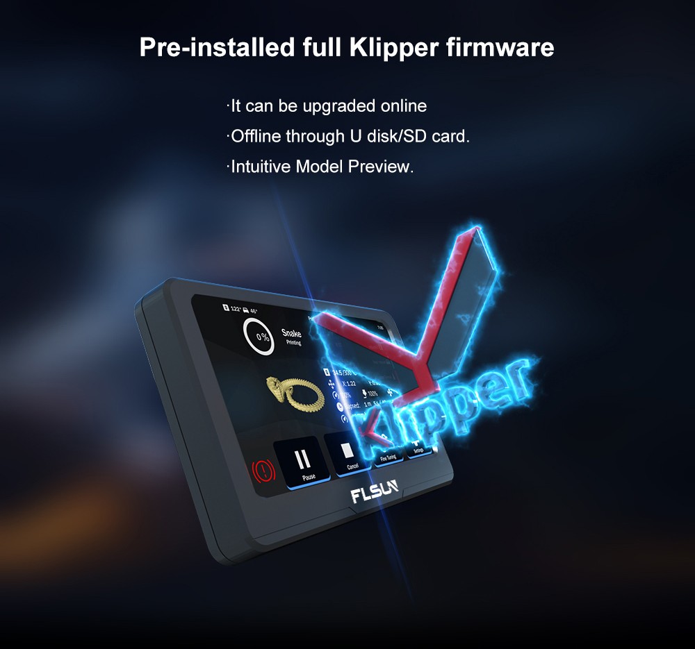 Flsun Speeder Pad, 3D Printing Pad Based-on Klipper Firmware, 1GB + 16GB, 7-inch Touch Screen, 1024x600 Resolution, WiFi Connection