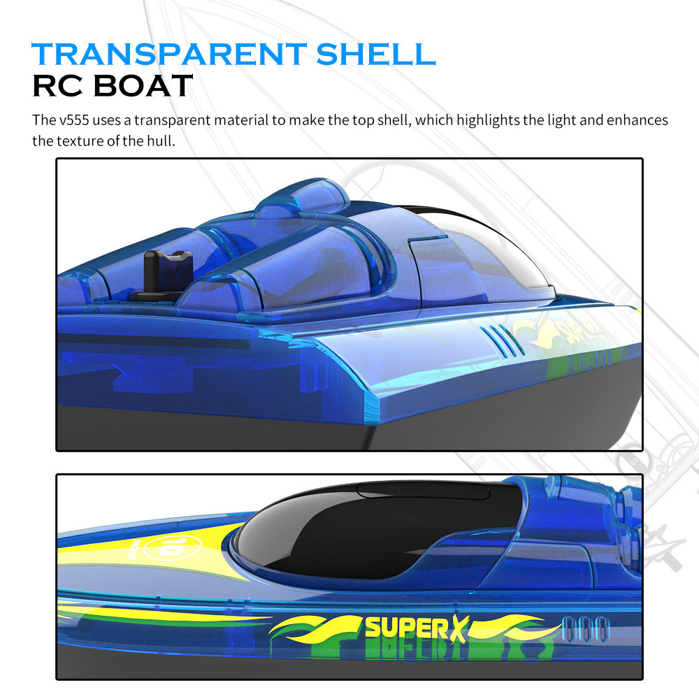 Flytec V555 2.4GHz Racing RC Boats 15KM/H With Transparent Cover And Bright LED Light Effect - Blue One Battery