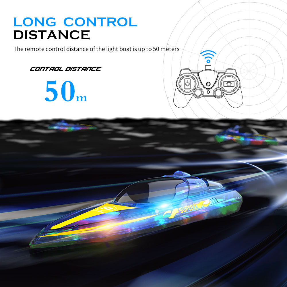 Flytec V555 2.4GHz Racing RC Boats 15KM/H With Transparent Cover And Bright LED Light Effect - Blue One Battery