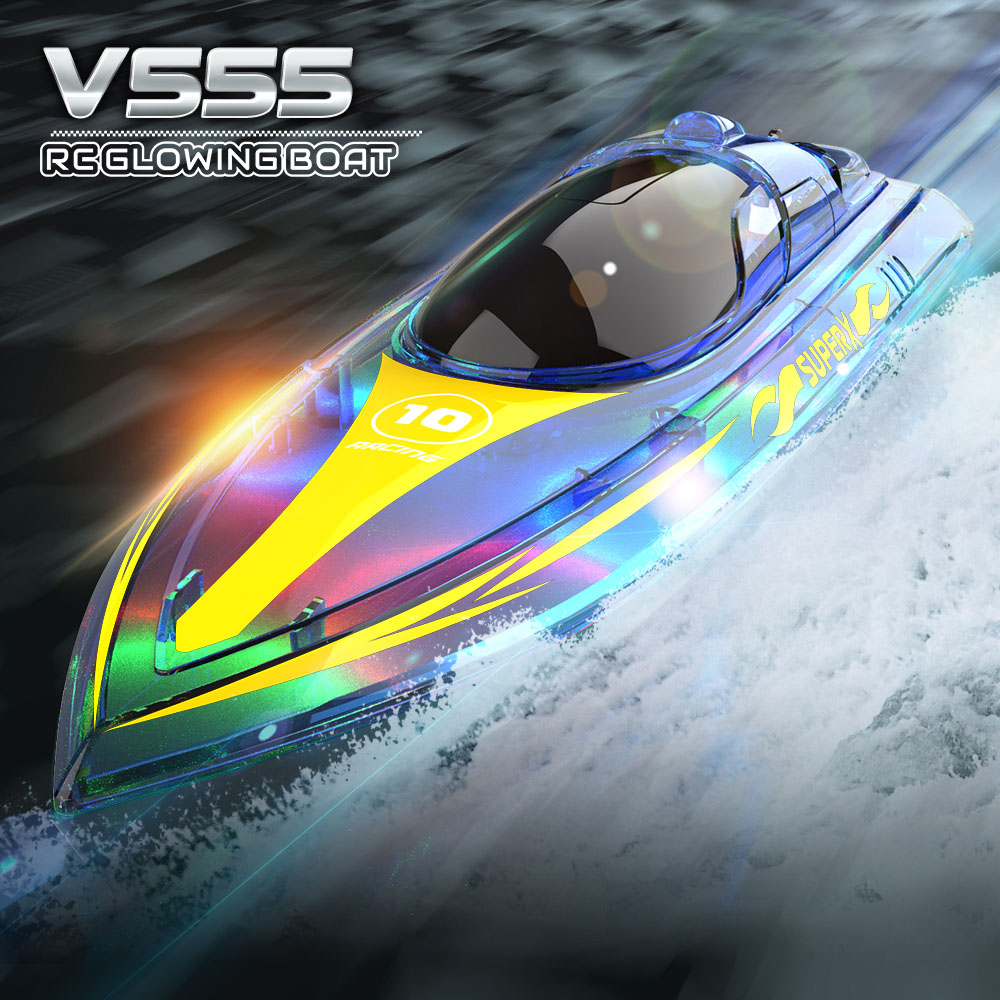 Flytec V555 2.4GHz Racing RC Boats 15KM/H With Transparent Cover And Bright LED Light Effect - Blue Three Batteries