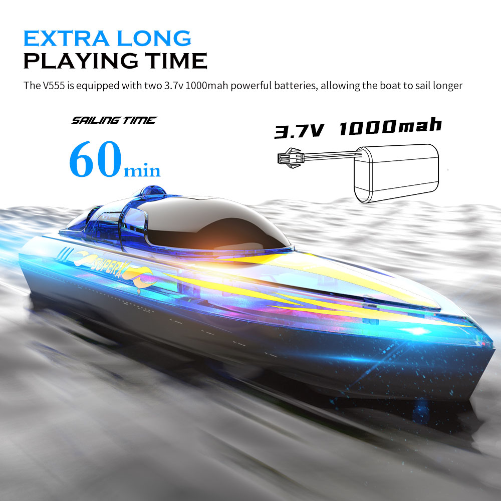 Flytec V555 2.4GHz Racing RC Boats 15KM/H With Transparent Cover And Bright LED Light Effect - Blue Three Batteries
