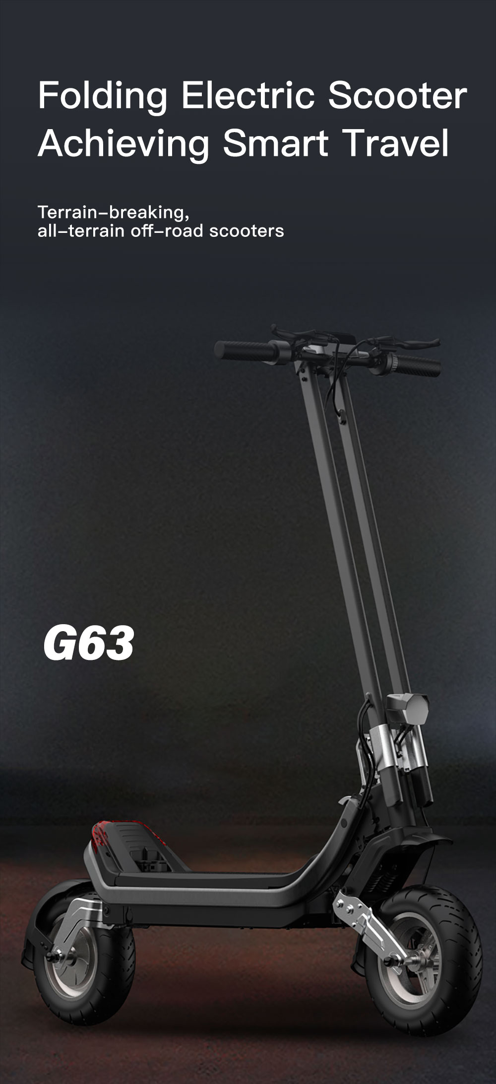 G63 Scooter électrique 1200W moteur unique 48V 15Ah batterie 50km/h vitesse maximale 50km portée 11' pneu pneumatique noir