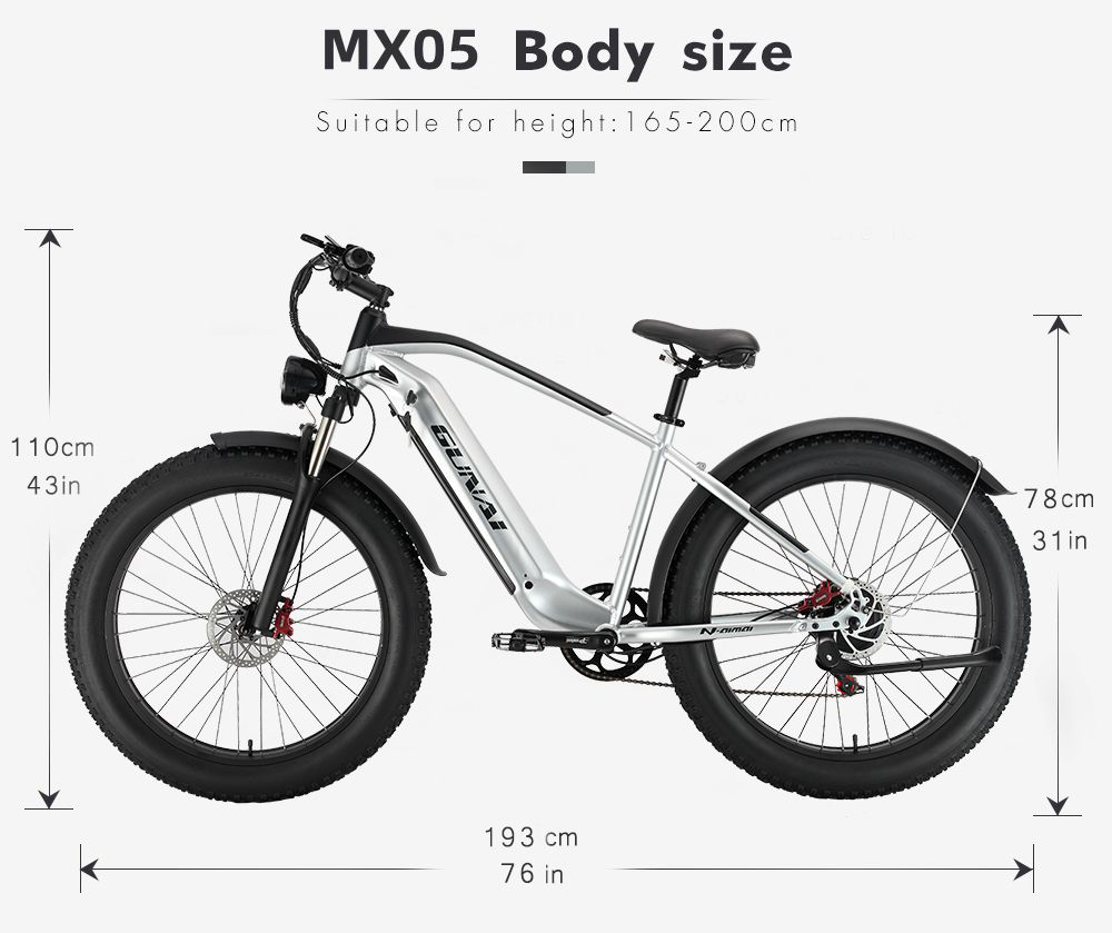 GUNAI MX05 26*4.0 inch Fat Tire Electric Moped Bike Mountain Bicycle 1000W Motor 19Ah Battery Shimano Gear 150kg Load