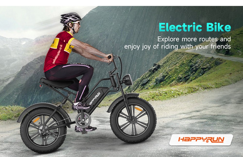 HAPPYRUN HR-G50 Electric Bike 18Ah Battery 750W Motor 20 Inch 50Km/h Max Speed Retro Ebike Max Load 150kg