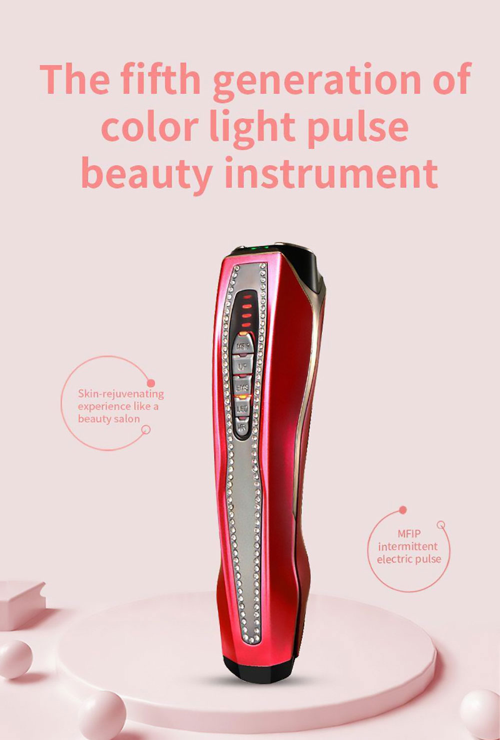 HS-989 RF Instrument Color Light Pulse Beauty Instrument, 80KHz Frequency, 5 LED Color Light Modes, 600mAh Battery Black