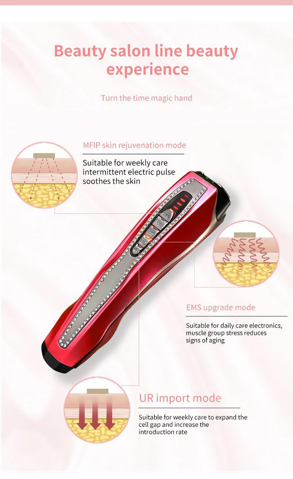 HS-989 RF Instrument Color Light Pulse Beauty Instrument, 80KHz Frequency, 5 LED Color Light Modes, 600mAh Battery - Red