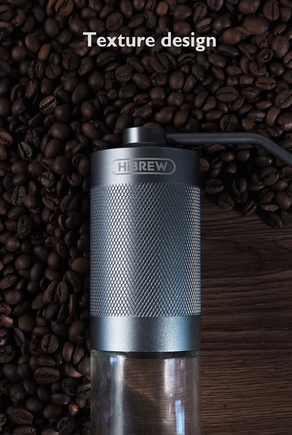 HiBREW G4 Manuálny mlynček na kávu, prenosný hliníkový ručný mlynček s viditeľnou sklenenou nádobou, kapacita 18 g kávových zŕn