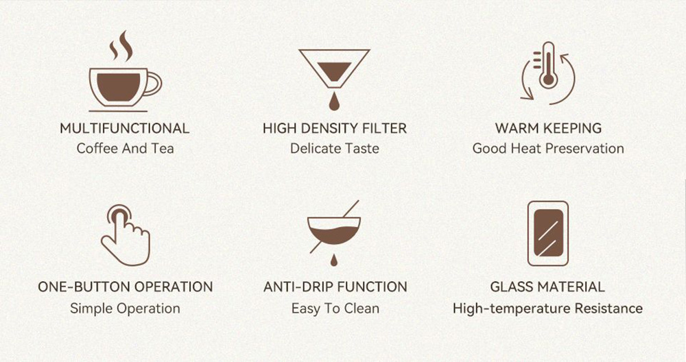 HiBREW H12 3-in-1 America Drip Coffee Machine, 700W Pour Over Tea Coffee Maker, 750ML Water Tank, Glass Teapot - White