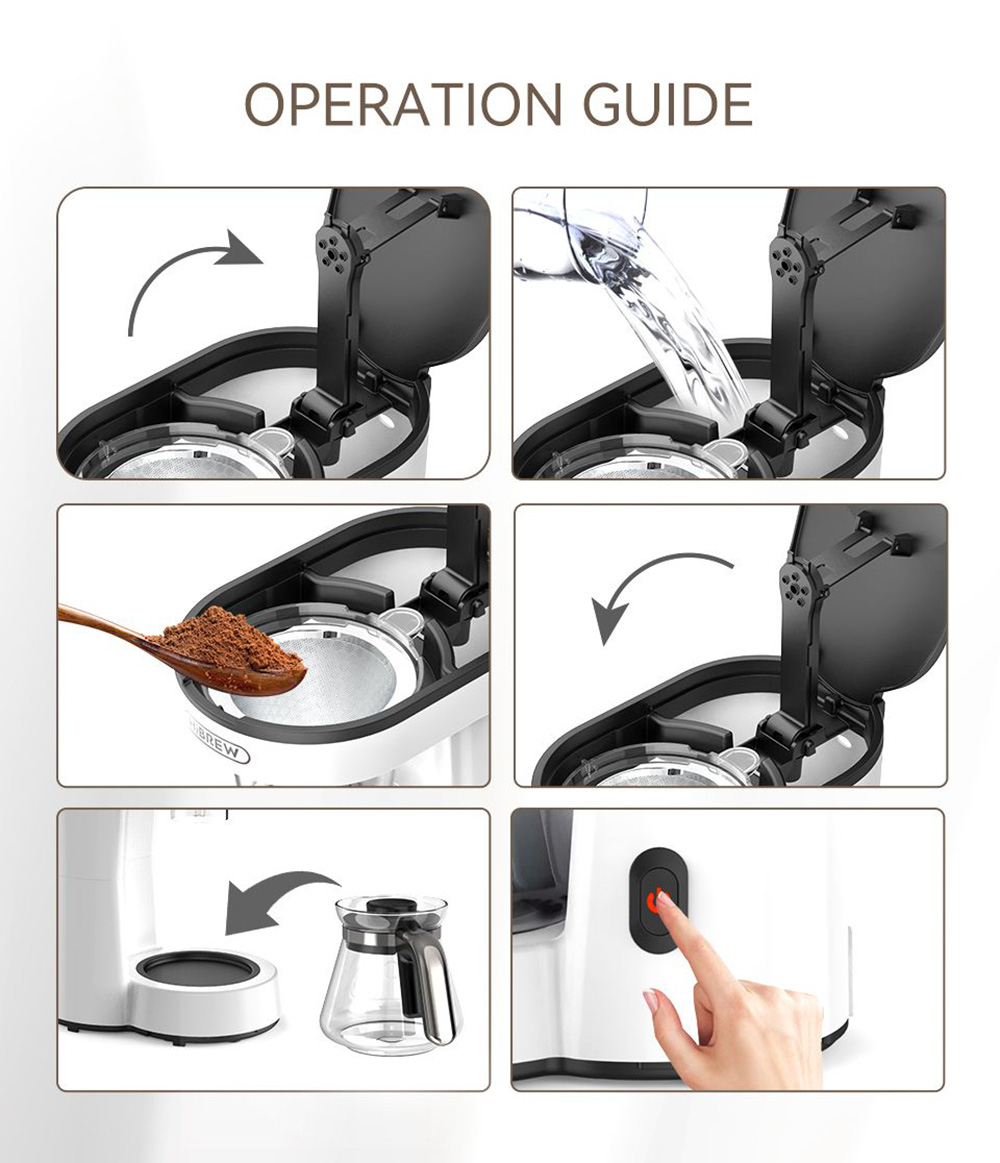 HiBREW H12 3-in-1 America Drip Coffee Machine, 700W Pour Over Tea Coffee Maker, 750ML Water Tank, Glass Teapot - White