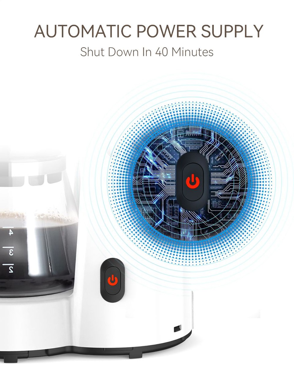 HiBREW H12 3-in-1 America Drip Coffee Machine, 700W Pour Over Tea Coffee Maker, 750ML Water Tank, Glass Teapot - White