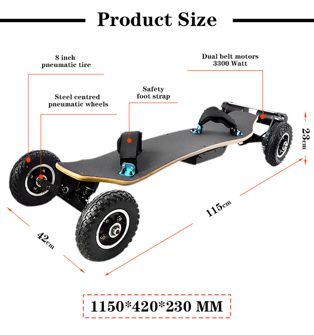 IENYRID YF001 Electric Skateboard 8'' Tire 1650W*2 Motors 40km/h Top Speed 10Ah Battery for 20km Mileage 150kg Load