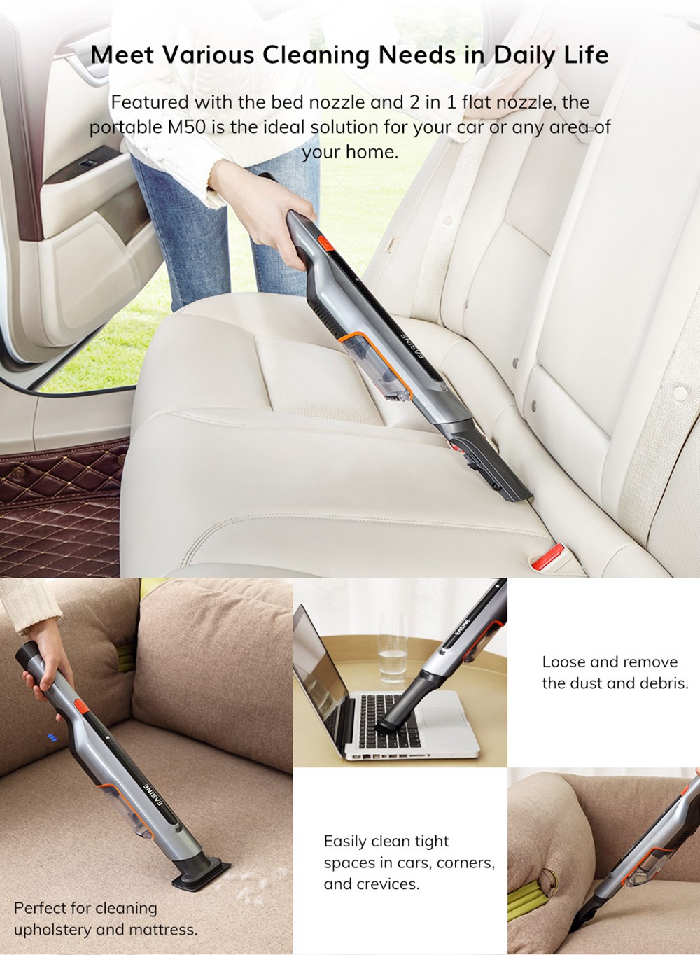 ILIFE M50 Handheld Car Vacuum Cleaner, 15000Pa Suction, 150ml Dust Cup, 2500mAh Battery, 32min Runtime, LED Lights
