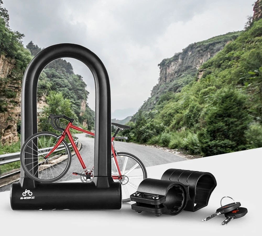 INBIKE UL319A Bike U Lock with Cable Anti Theft Bike Lock Heavy Duty Anti-shear Lock and Mounting Bracket with Keys