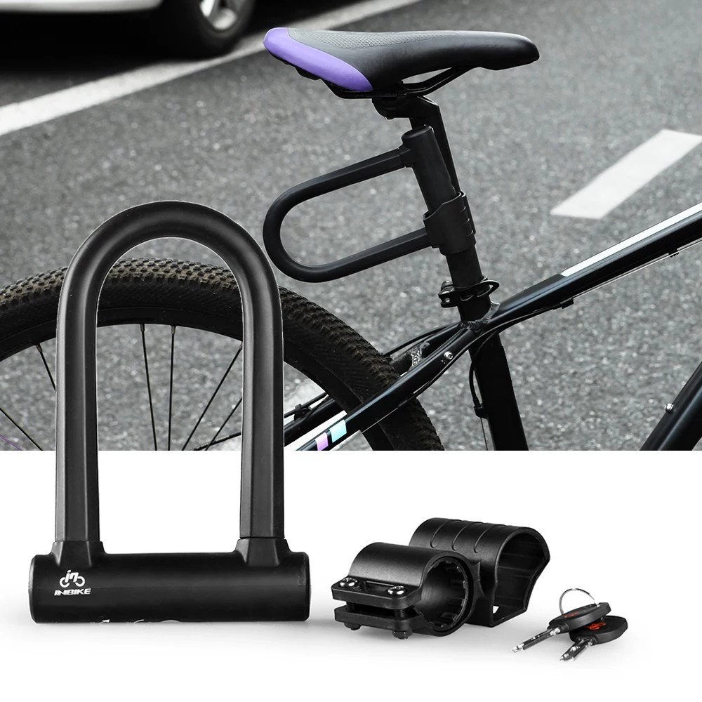 INBIKE UL319A Bike U Lock with Cable Anti Theft Bike Lock Heavy Duty Anti-shear Lock and Mounting Bracket with Keys