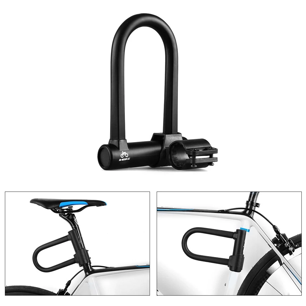 INBIKE UL319A Bike U Lock with Cable Anti Theft Bike Lock Heavy Duty Anti-shear Lock and Mounting Bracket with Keys