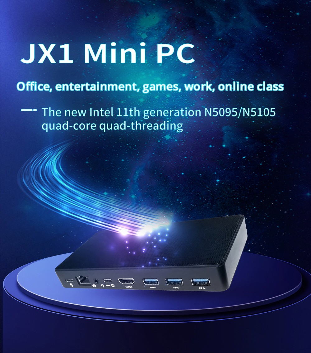 JX1 MINI PC Windows 11 4K Mini PC Intel N5105 Intel UHD Graphics 8GB DDR4 256GB SSD WiFi 6 HDMI 2.0 Type-C - US