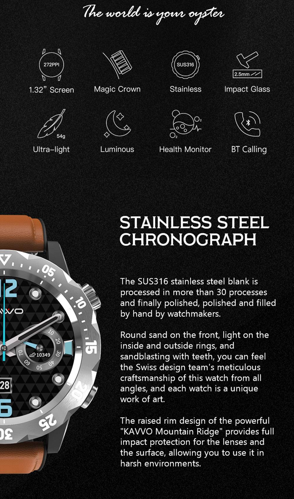 KAVVO Oyster Urban O1EL Smartwatch, Bluetooth Calling Watch, 1.32'' TFT Screen, 24h Heart Rate, Blood Oxygen - Black