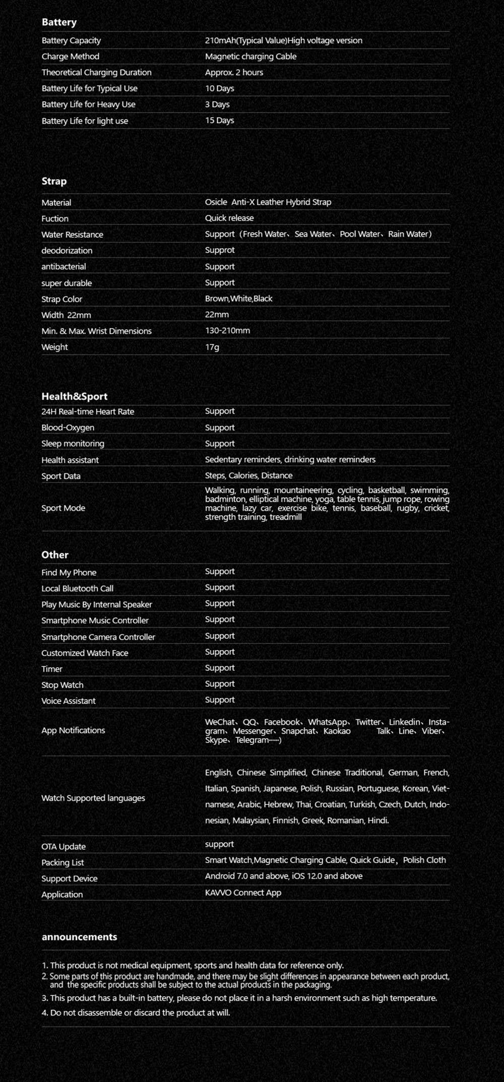 KAVVO Oyster Urban O1EL Smartwatch, Bluetooth Calling Watch, 1.32'' TFT Screen, 24h Heart Rate, Blood Oxygen - Black