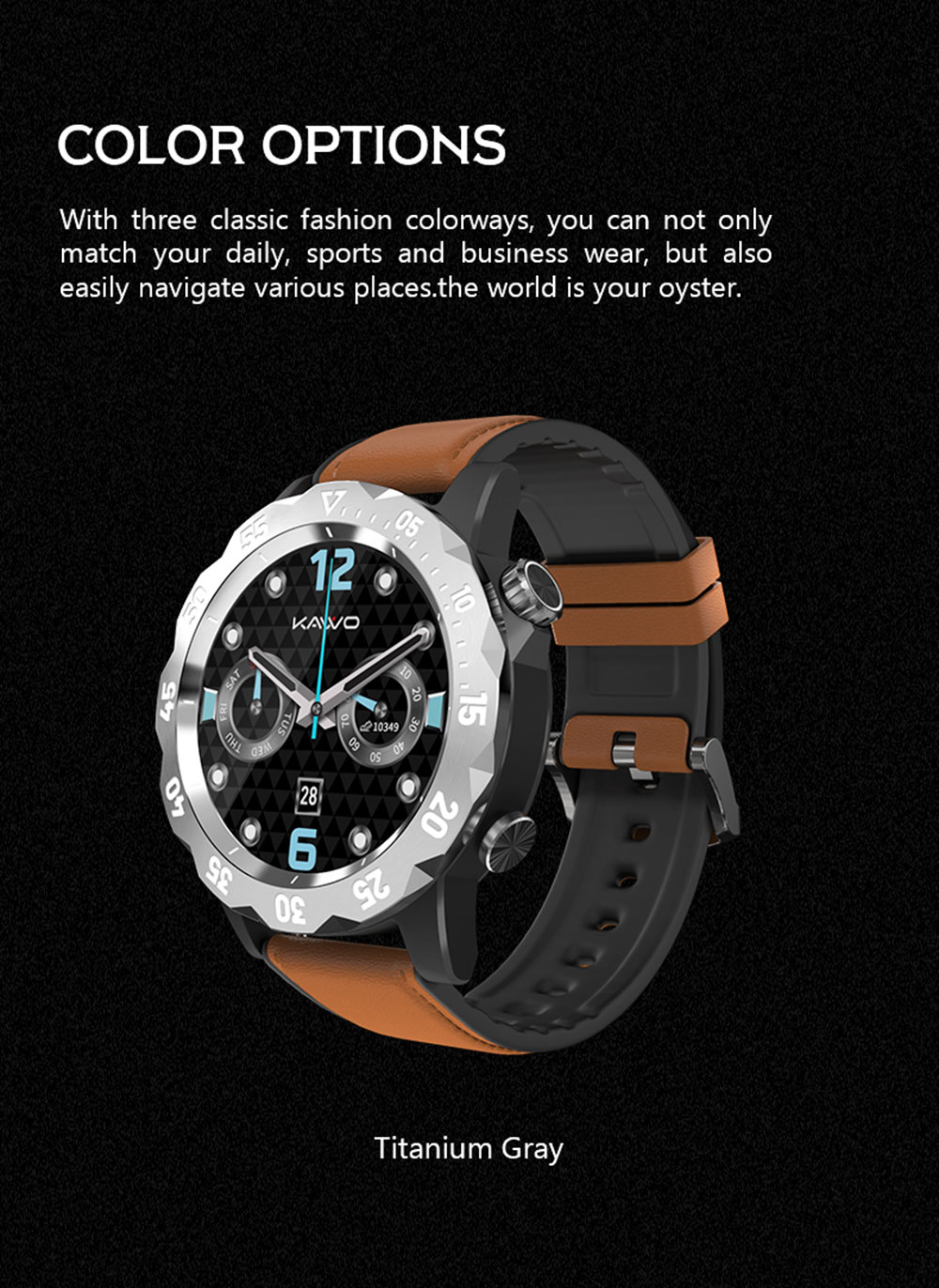KAVVO Oyster Urban O1EL Smartwatch, Bluetooth Calling Watch, 1.32'' TFT Screen, 24h Heart Rate, Blood Oxygen - Grey