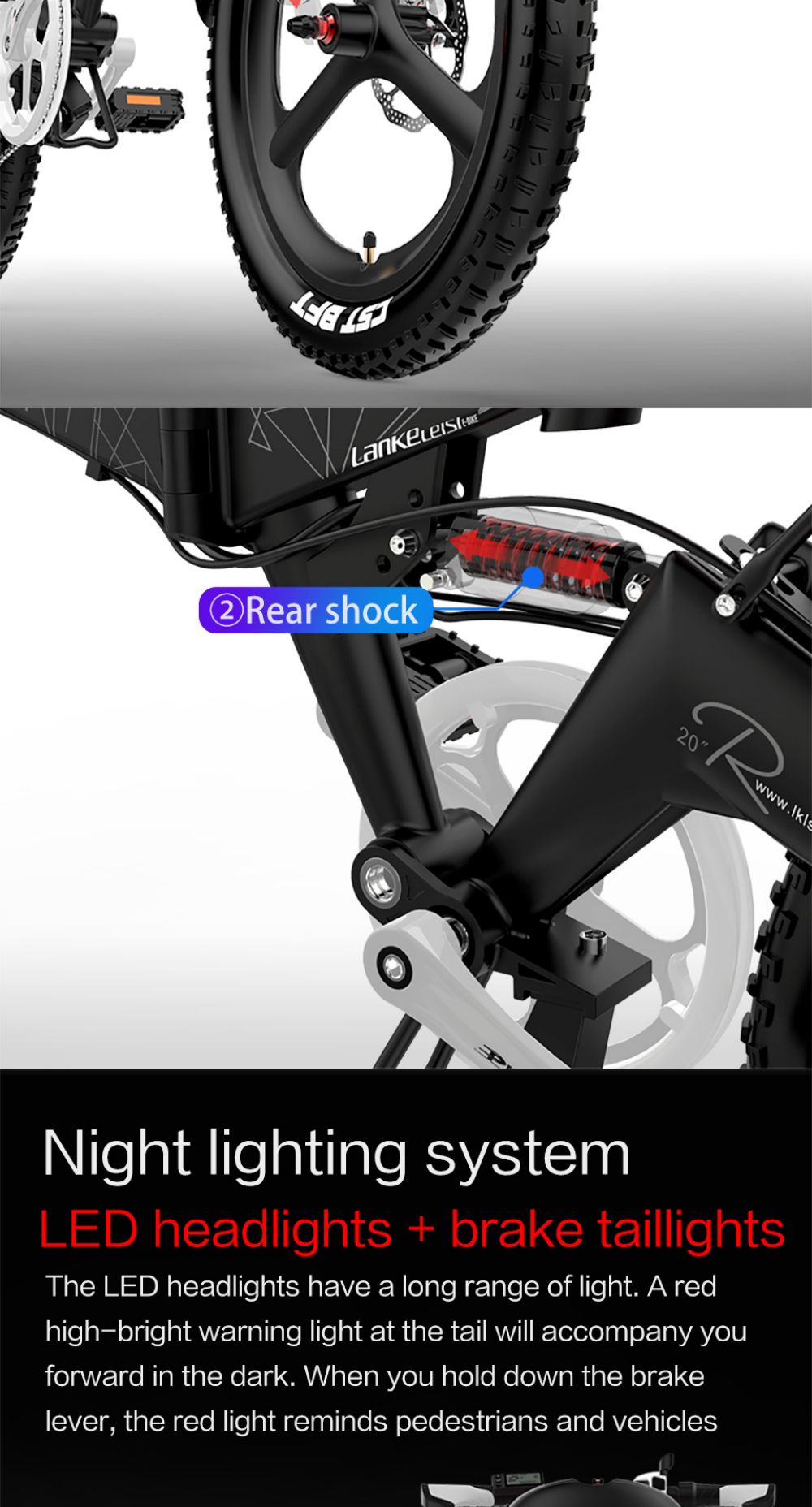 LANKELEISI G650 Electric Folding Bike 400W Motor 14.5Ah Battery 20 inch Tire for Commuting - Red