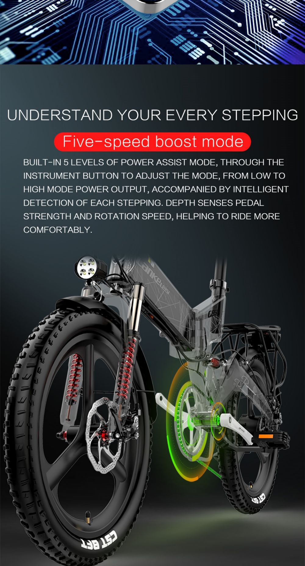 LANKELEISI G650 Electric Folding Bike 400W Motor 14.5Ah Battery 20 inch Tire for Commuting - Red