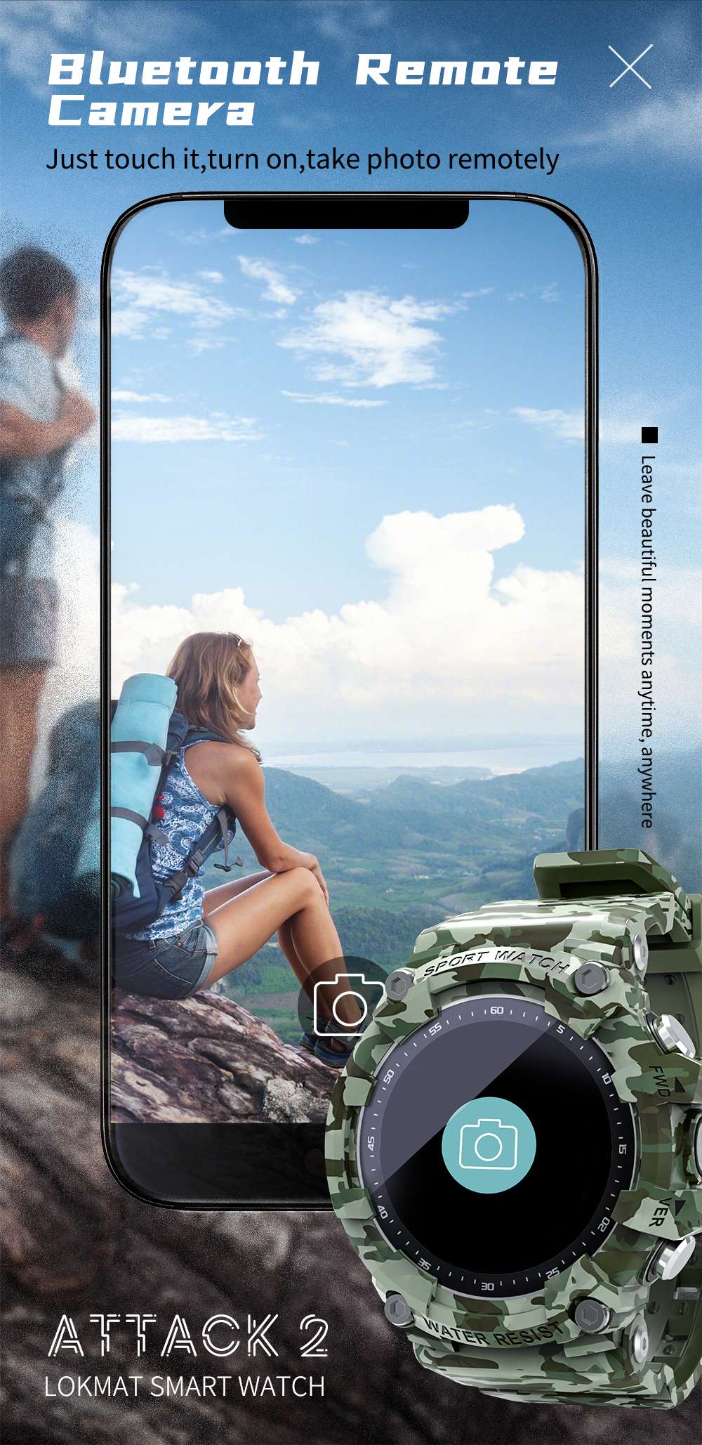 LOKMAT ATTACK 2 Smartwatch 1.28'' TFT LCD Screen Bluetooth 5.1 IP68 Waterproof HR & BP Monitor, Fitness Tracker - Black