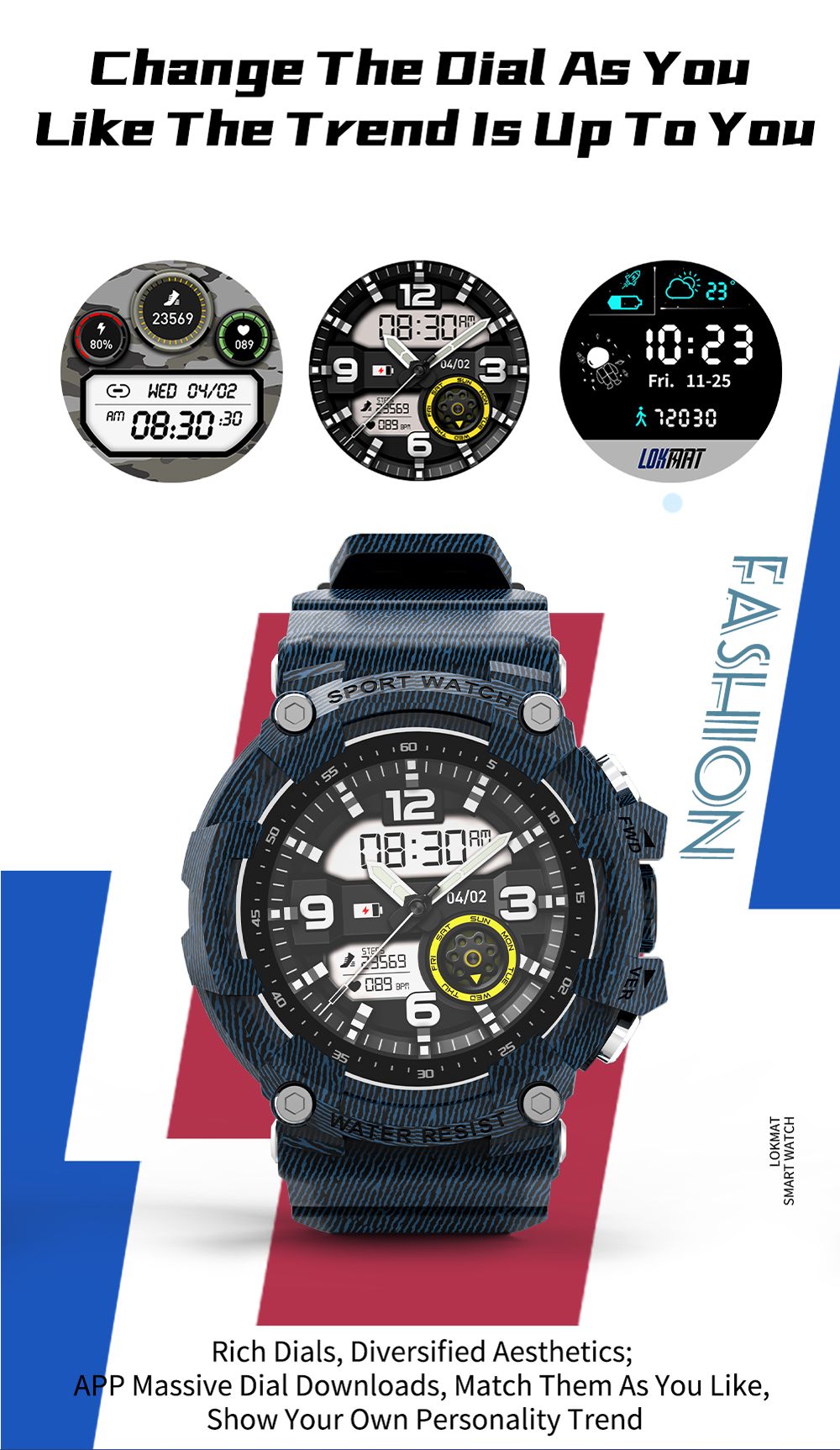 LOKMAT ATTACK 2 Smartwatch 1.28'' TFT LCD Screen Bluetooth 5.1 IP68 Waterproof HR & BP Monitor, Fitness Tracker - Green