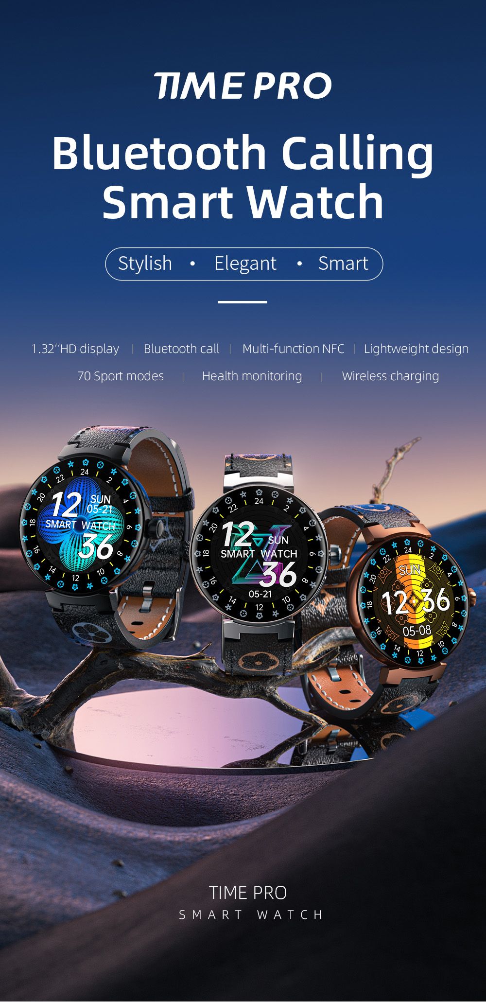 LOKMAT TIME PRO Smartwatch Bluetooth Calling Watch, 1.32'' IPS Screen,  Multi-sport Mode, Sleep  Detection - Brown