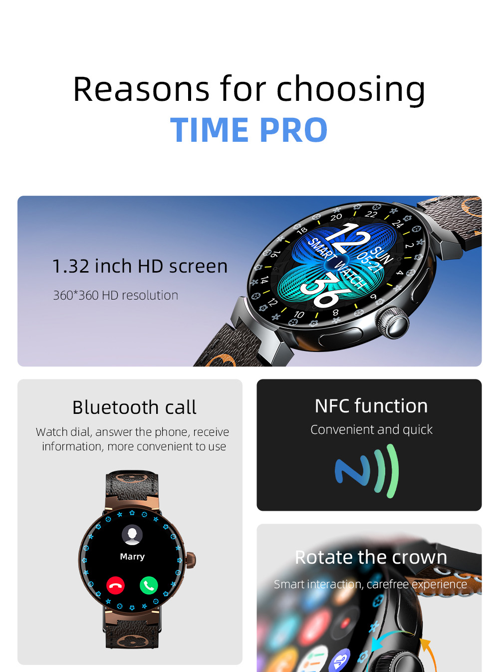 LOKMAT TIME PRO Smartwatch Bluetooth Calling Watch, 1.32'' IPS Screen,  Multi-sport Mode, Sleep  Detection - Brown