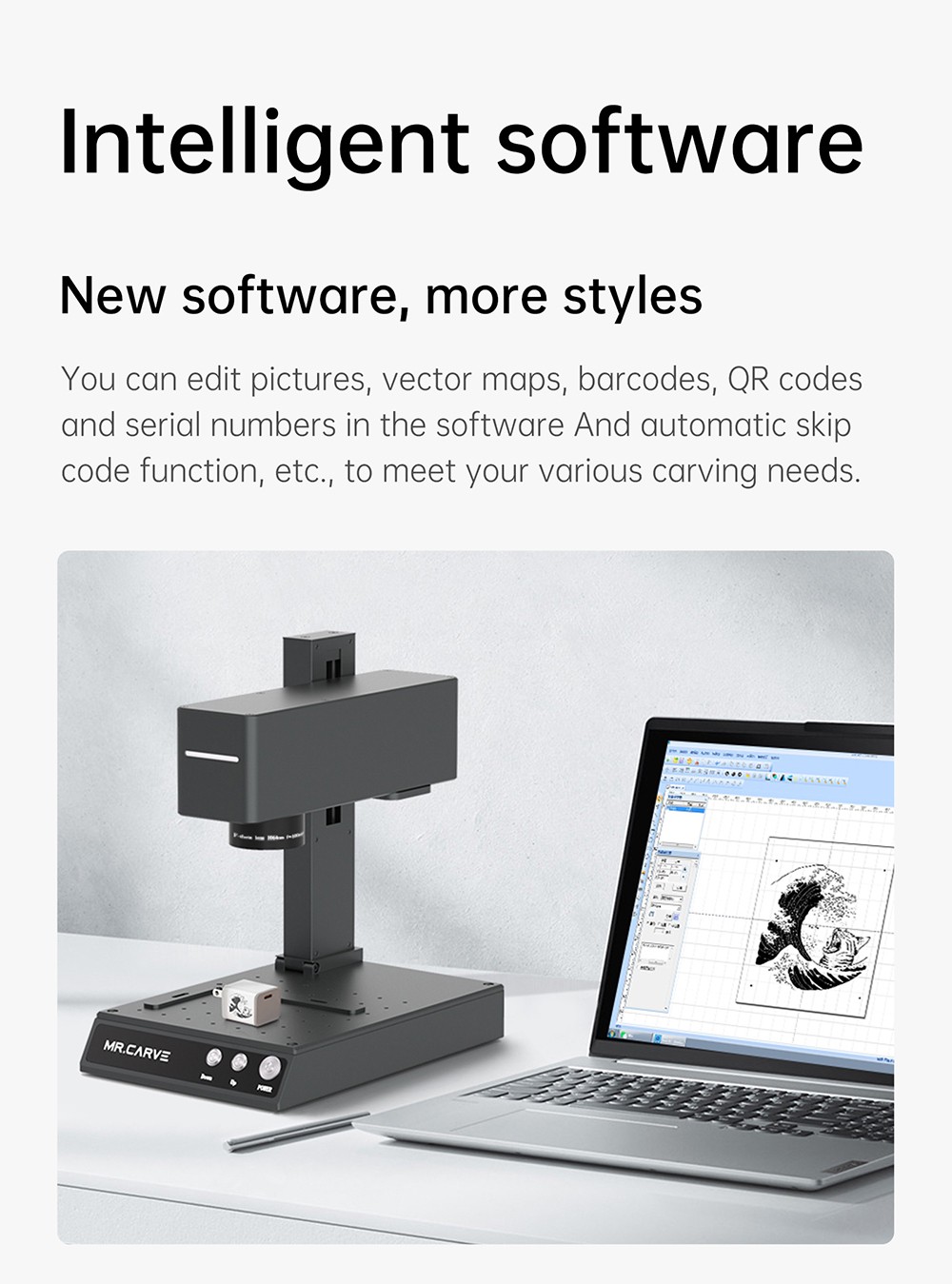 MR CARVE M4 Laser Engraver Cutter, 2W+5W Dual Laser, 0.001mm Accuracy, 10000mm/s Speed, 360 Degree Rotation Carving, Engraving All Materials, 70*70mm - AU Plug