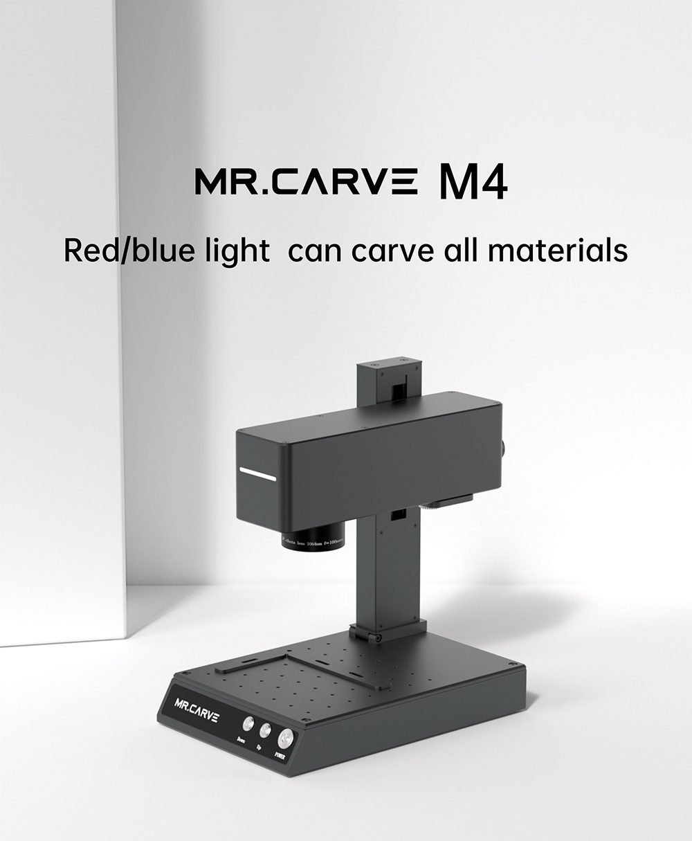 MR CARVE M4 Laser Graveur Cutter, Double Laser 2W + 5W, Précision de 0,001 mm, Vitesse de 10000 mm / s, Rotation à 360 degrés, Gravure de tous les matériaux, 70 * 70 mm - Prise UE