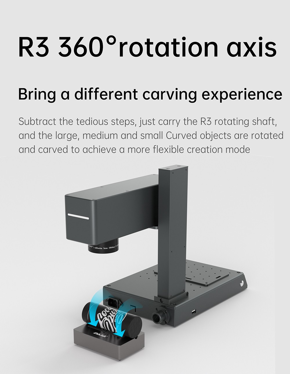 MR CARVE M4 Laser Graveur Cutter, Double Laser 2W + 5W, Précision de 0,001 mm, Vitesse de 10000 mm / s, Rotation à 360 degrés, Gravure de tous les matériaux, 70 * 70 mm - Prise UE