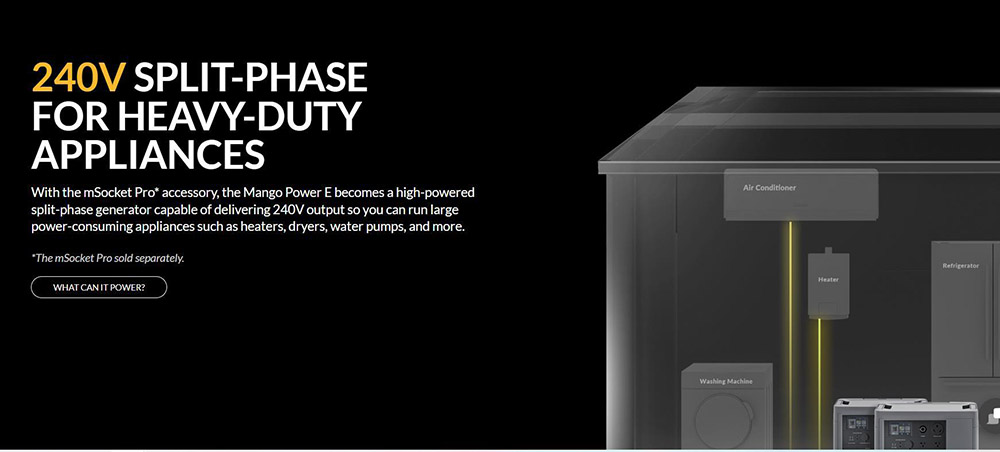 Mango Power 2*Mango Power E Portable Power Stations with mSocket, 7kWh LFP Battery, 14kWh Expanded Capacity, 16 Output Ports, Charging 80% in 1 Hour, App Control