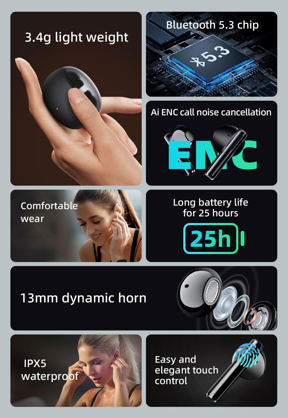 Mibro Earbuds 2 TWS True Wireless Stereo Earbuds, Bluetooth 5.3, AI Noise Cancellation - Black 9 Mibro Earbuds 2 TWS True Wireless Stereo Earbuds, Bluetooth 5.3, AI Noise Cancellation - Black