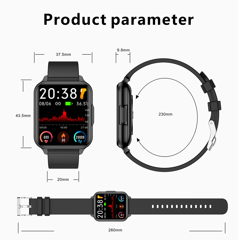 Q26 Pro Smartwatch 1.83'' TFT Screen BT5.0 Sports Bracelet 24 Sports Modes Health Monitor 200mAh Battery - Black