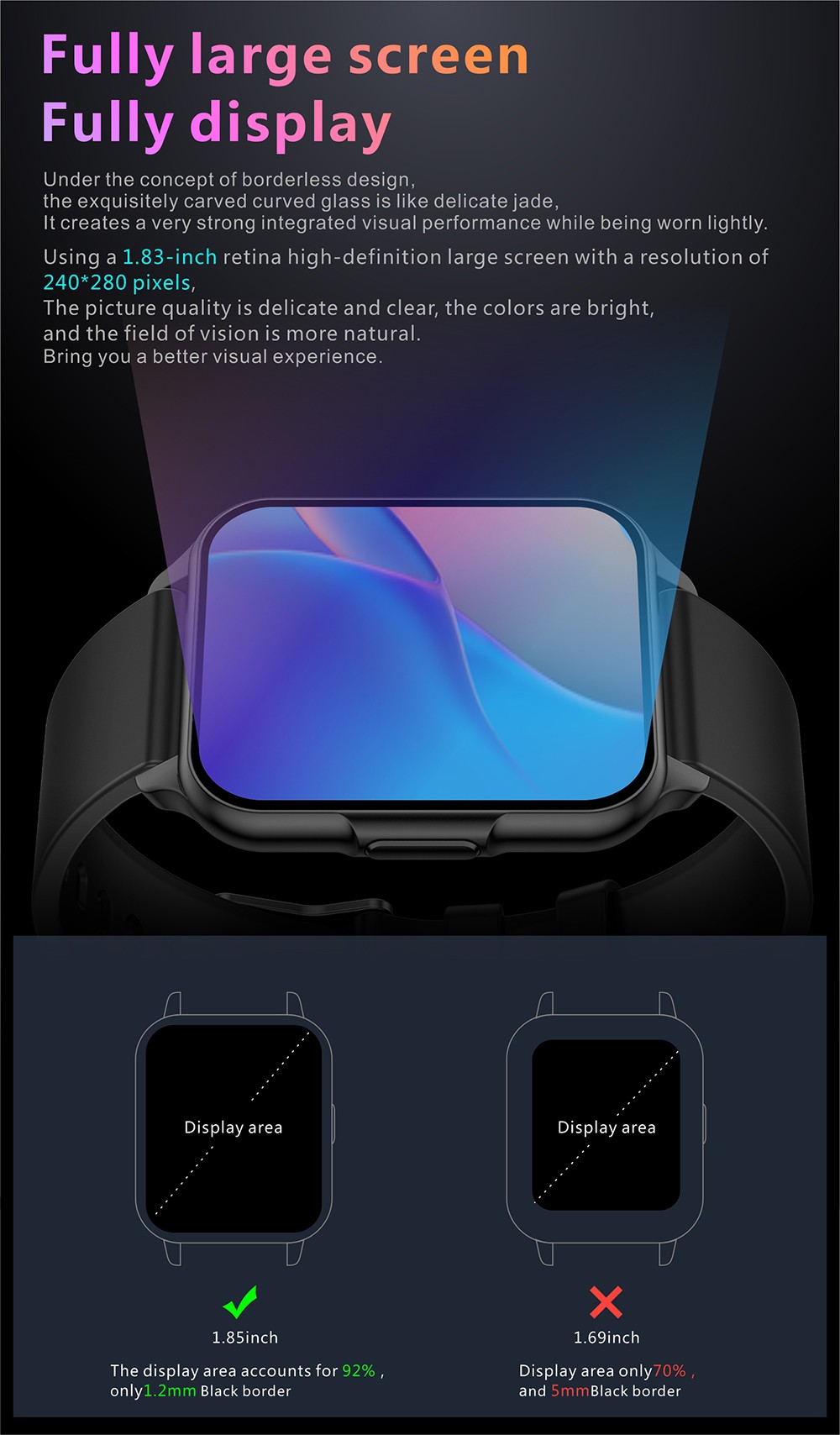 Q26 Pro Smartwatch 1.83'' TFT Screen BT5.0 Sports Bracelet 24 Sports Modes Health Monitor 200mAh Battery - Black