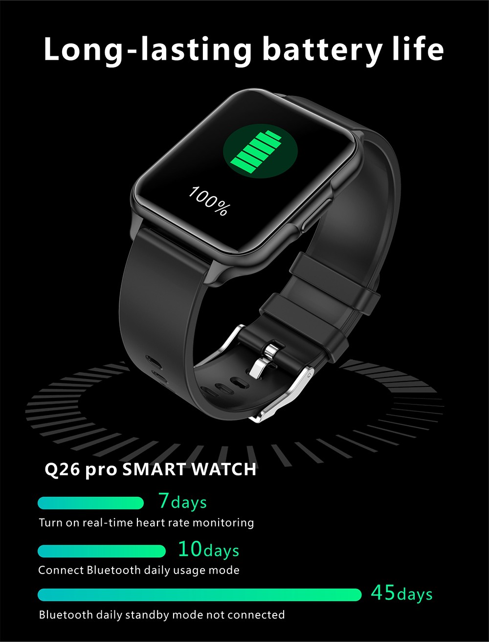 Q26 Pro Smartwatch 1.83'' TFT Screen BT5.0 Sports Bracelet 24 Sports Modes Health Monitor 200mAh Battery - Blue