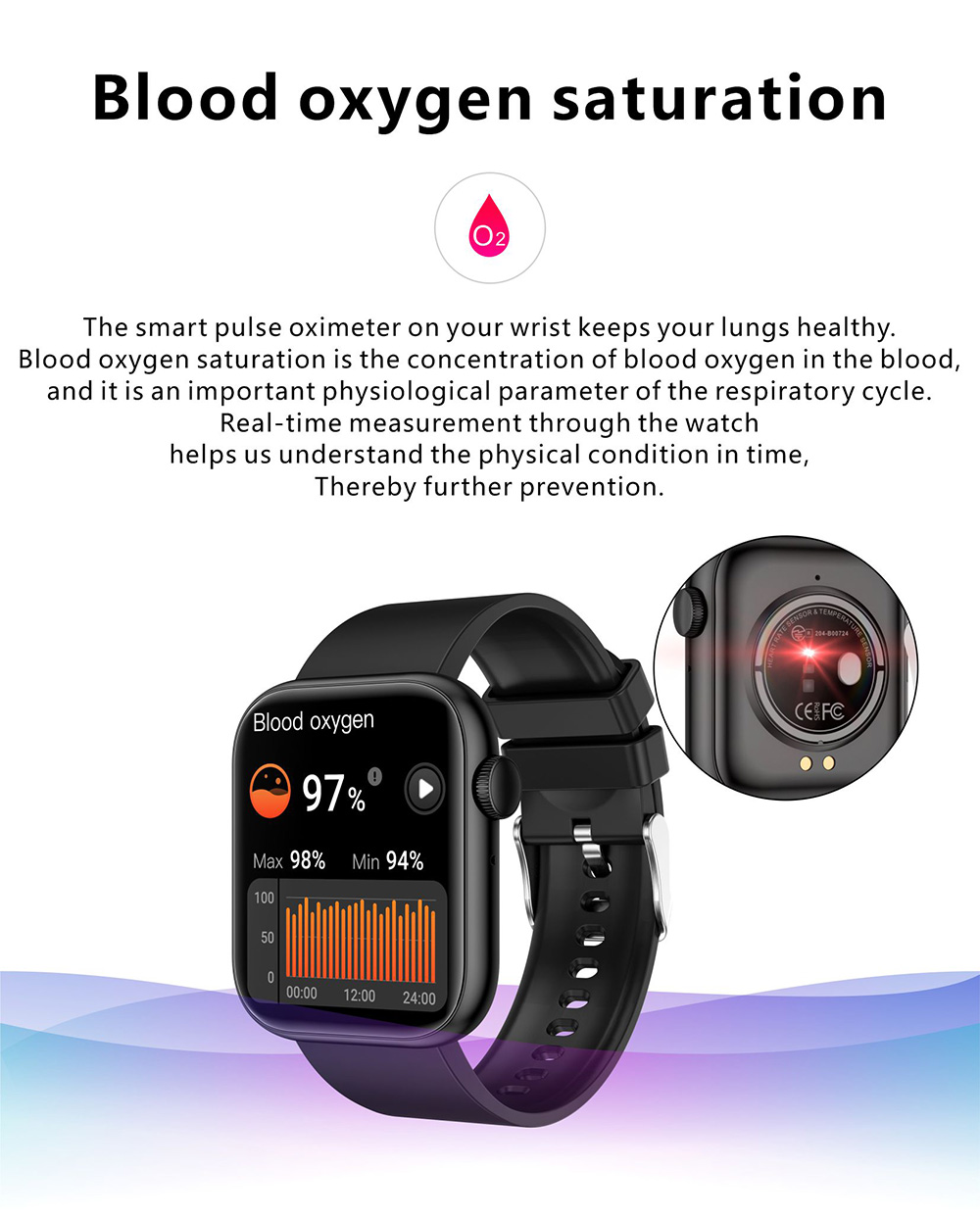 QX7 Smartwatch 1.85'' Large TFT Screen Bluetooth 5.2, Heart Rate Monitor, SpO2, Blood Pressure, 100+ Sports Modes - Black